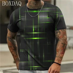 Street Cool Striped Plaid Men T-Shirts Fashion 3D Patchwork Print Man Clothing Short Sleeve O-Neck Casual Plus Size Tops 6XL Tee