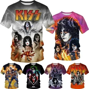KISS Band T Shirt for Men Hard Rock Heavy Metal Tops 3D Print Indie Rock Vintage T-shirt Cool Womens Clothing Hip Hop Streetwear